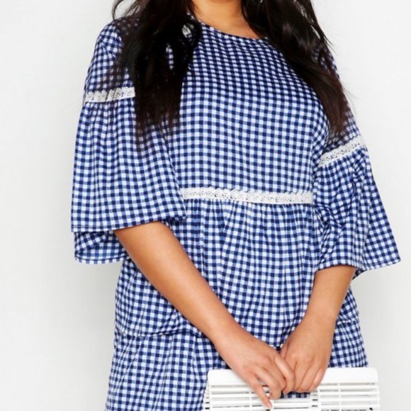 Gingham Print Embroidered Smock Dress - Picture 2 of 10